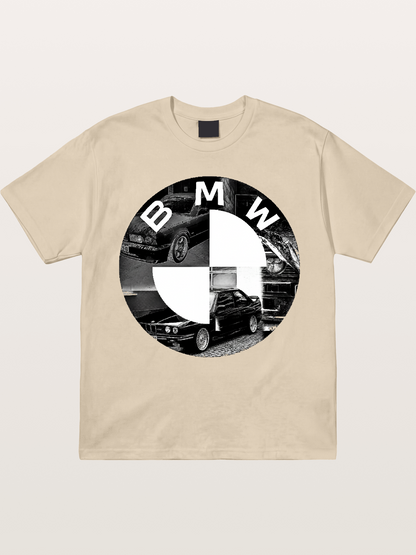 BMW Black White Photo Collage Logo Gildan T-shirt