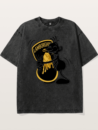 Cartoon Hugs Lamborghini Logo Washed T-shirt