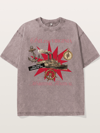Red Star Tall Ship Festival Art Washed T-shirt