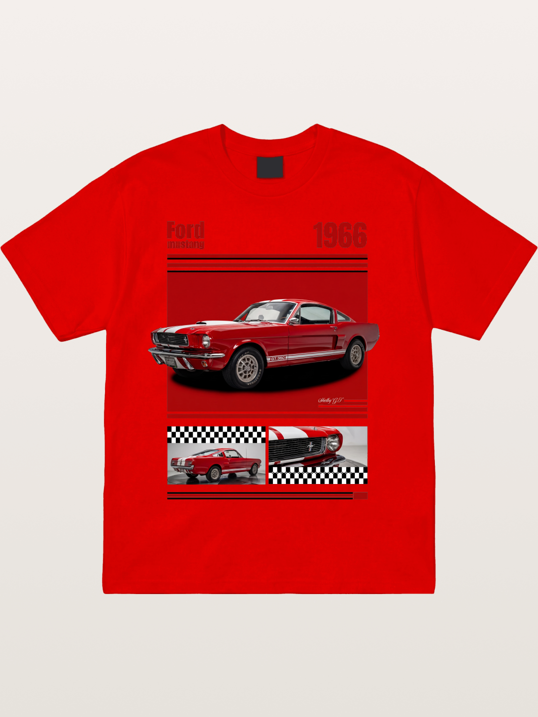 1966 Ford Mustang Fastback Red White Cotton T-shirt