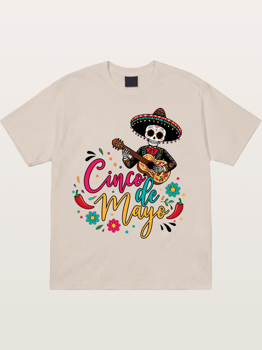 Cinco De Mayo Sugar Skull Graphic Cotton T-shirt