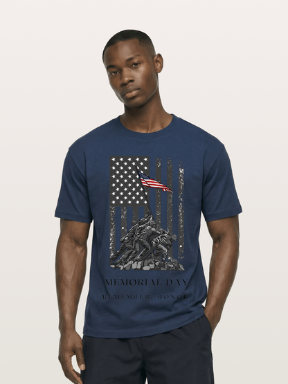 Memorial Day Flag Raising Print Cotton T-shirt