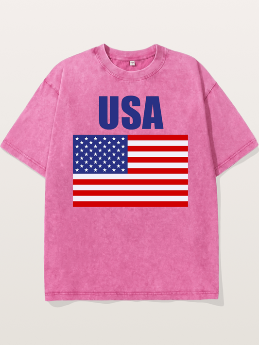 Simple USA American Flag Washed T-shirt