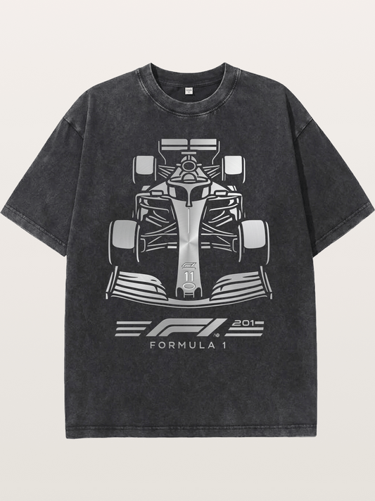 Silver F1 Car Line Art Print Washed T-shirt