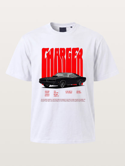 Red Charger Retro Muscle Print Cotton T-shirt