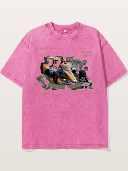 Orange IndyCar Route66 Art Washed T-shirt