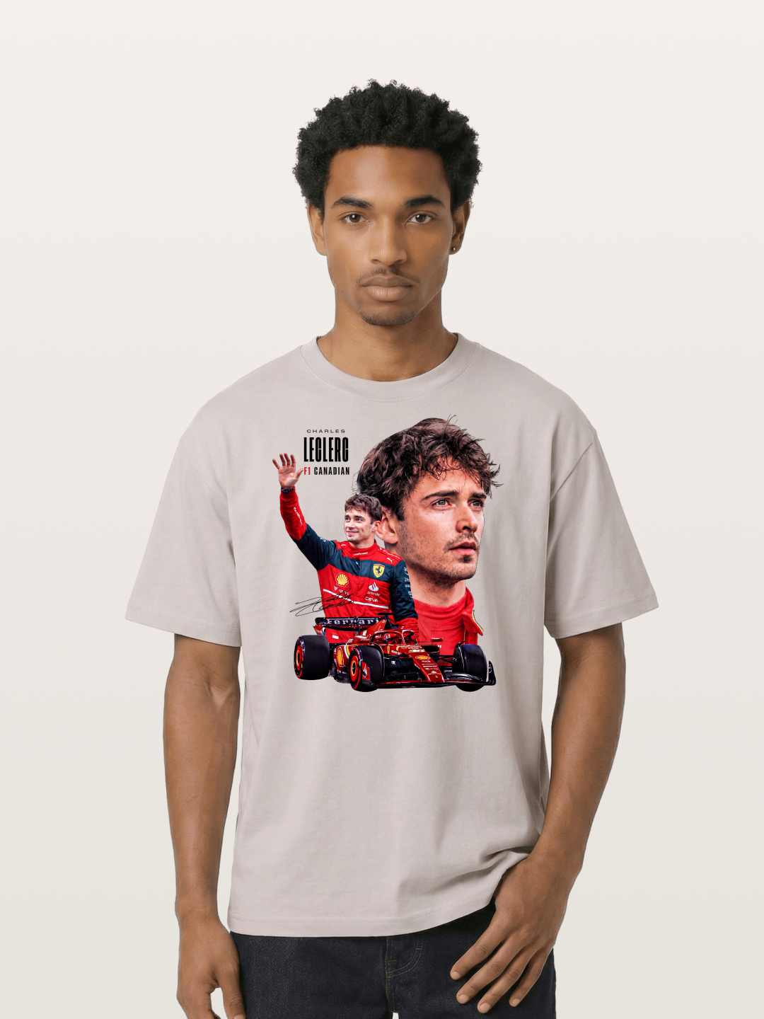 Leclerc Ferrari F1 Collage Art Cotton T-shirt