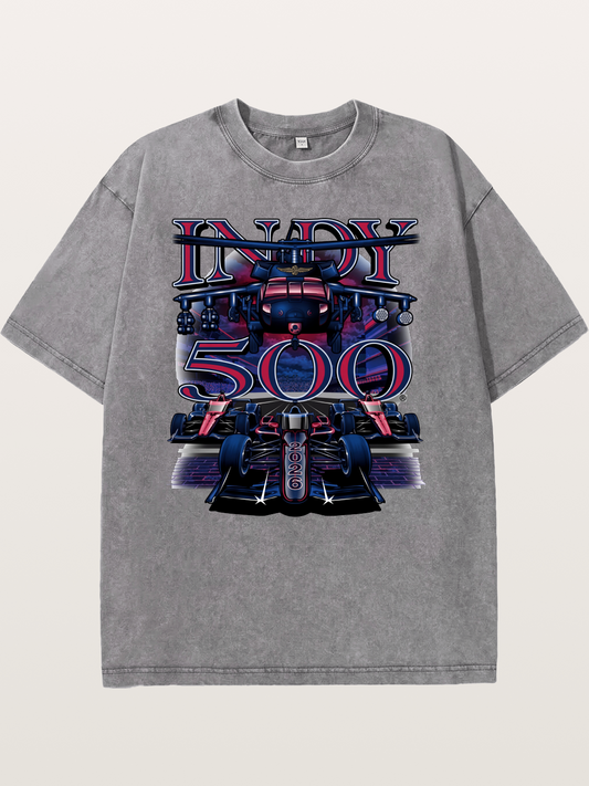 Indy 500 2026 Race Car Neon Art Washed T-shirt