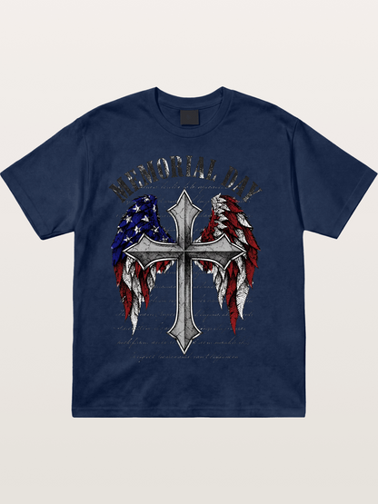 Memorial Day Cross Wings Art Cotton T-shirt