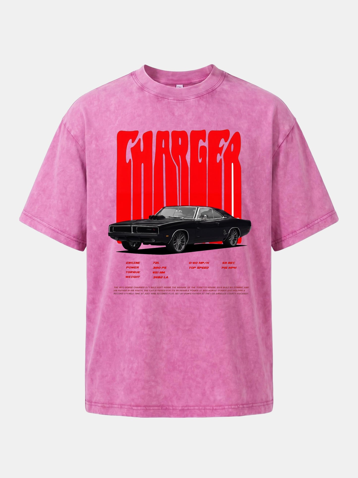 Red Charger Retro Muscle Print Washed T-shirt