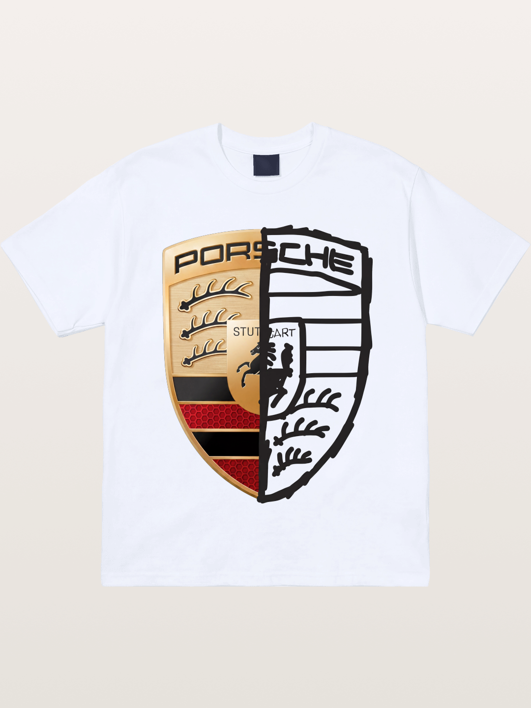 Porsche Crest Split Black And Gold Gildan T-shirt