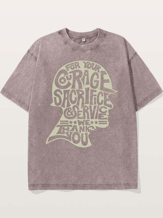 Soldier Helmet Courage Sacrifice Word Art Washed T-shirt