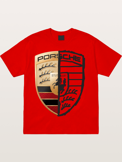 Porsche Crest Split Black And Gold Cotton T-shirt
