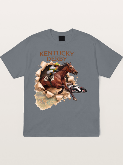 Derby Horse & Race Car Collage Design Cotton T-shirt