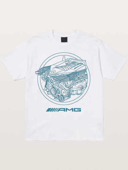 Mercedes AMG Engine Cutaway Blueprint Cotton T-shirt