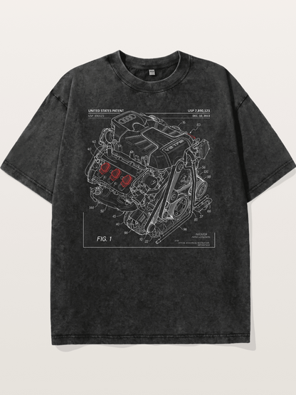 V6 TFSI Audi Powertrain Patent Drawing Washed T-shirt