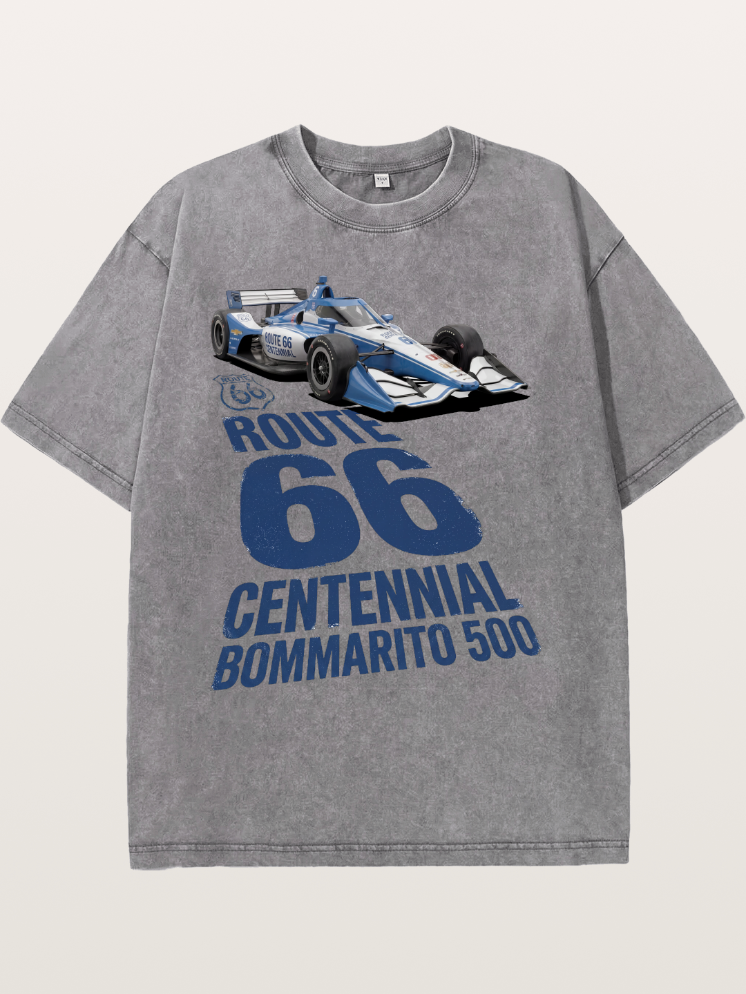 Blue IndyCar Route66 Print Washed T-shirt