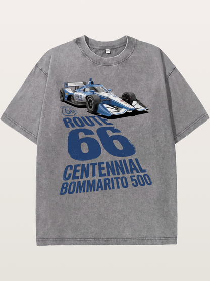Blue IndyCar Route66 Print Washed T-shirt