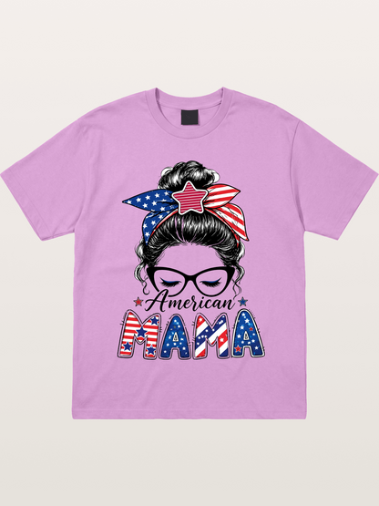 American Mama Messy Bun Art Gildan T-shirt