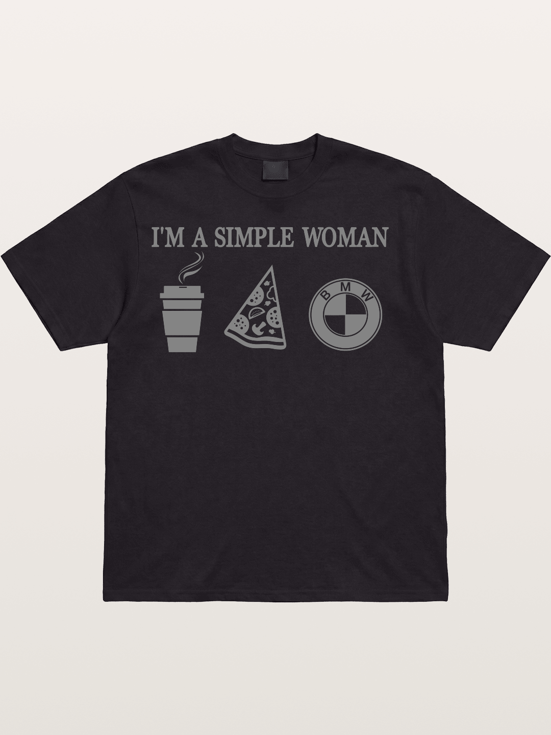 Simple Woman BMW Coffee Pizza Art Cotton T-shirt