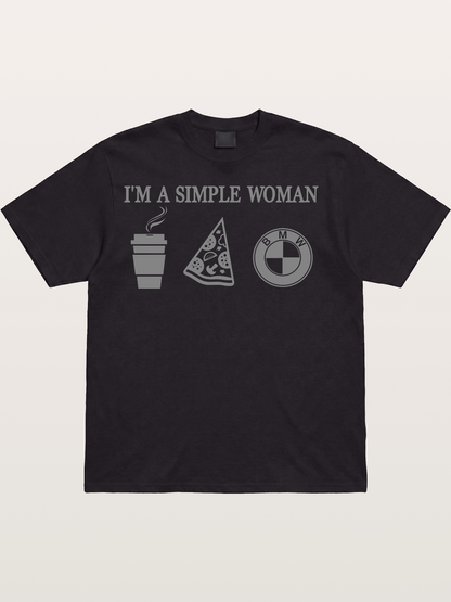 Simple Woman BMW Coffee Pizza Art Cotton T-shirt
