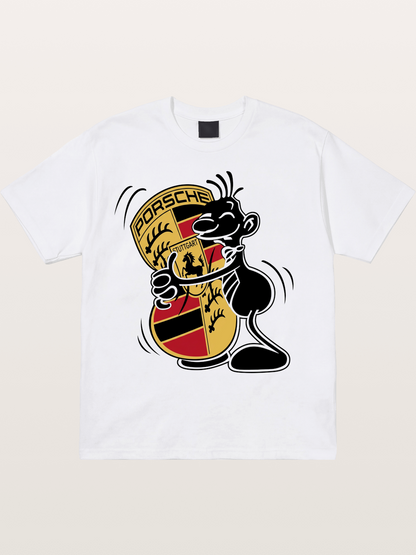Character Hugging Porsche Crest Cotton T-shirt