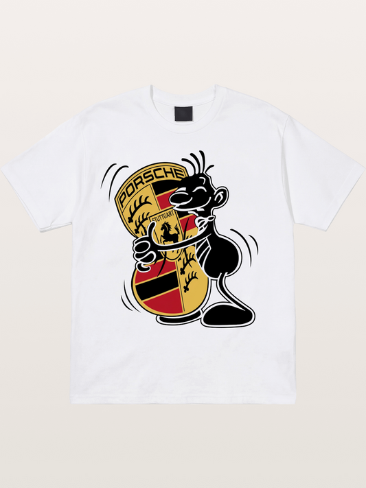 Character Hugging Porsche Crest Cotton T-shirt