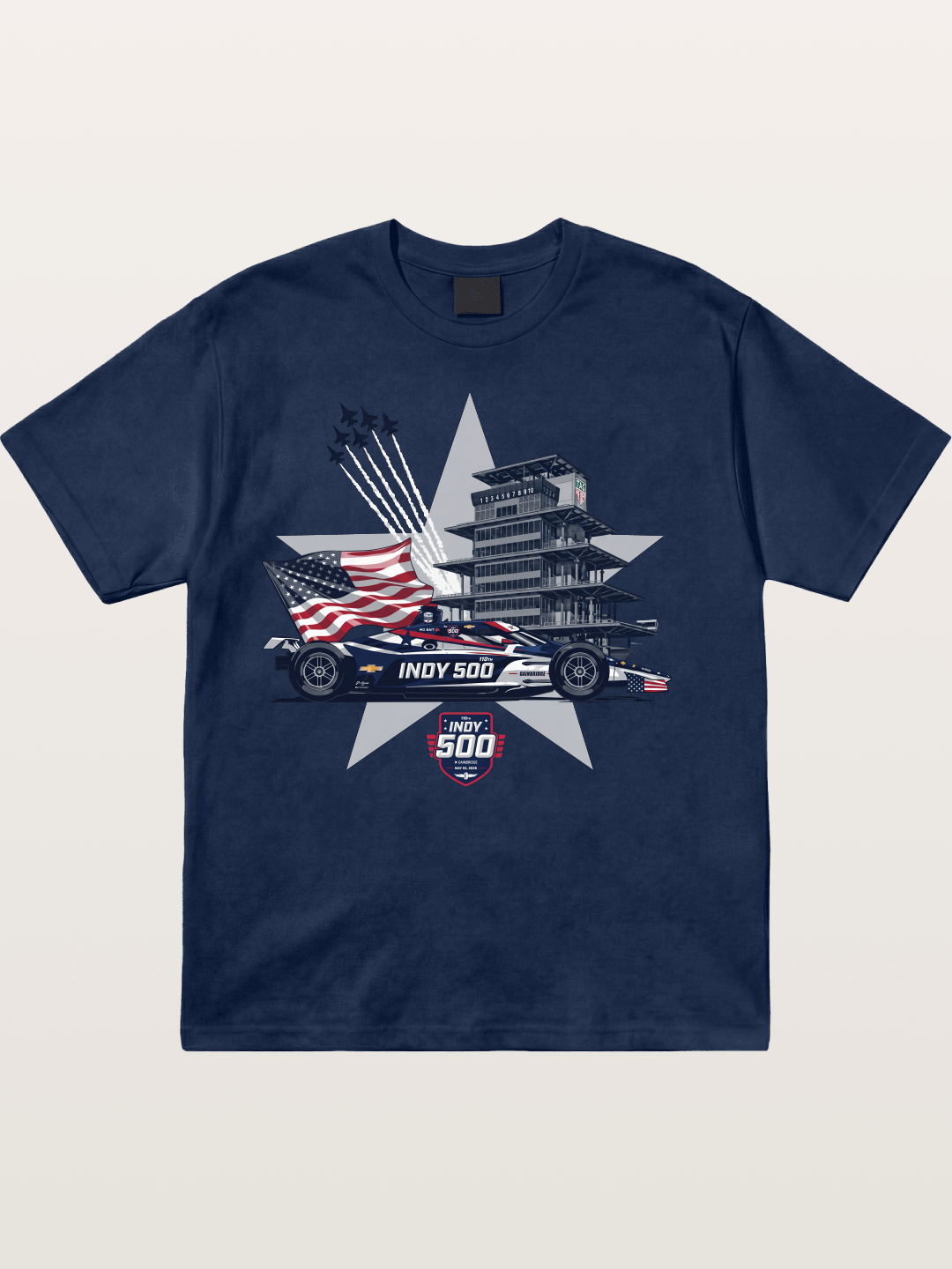 Indy 500 Pagoda Star Flag Illustration Cotton T-shirt
