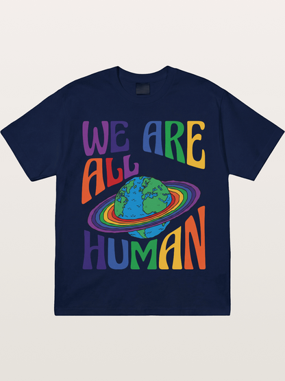 We Are All Human Rainbow Earth Design Gildan T-shirt