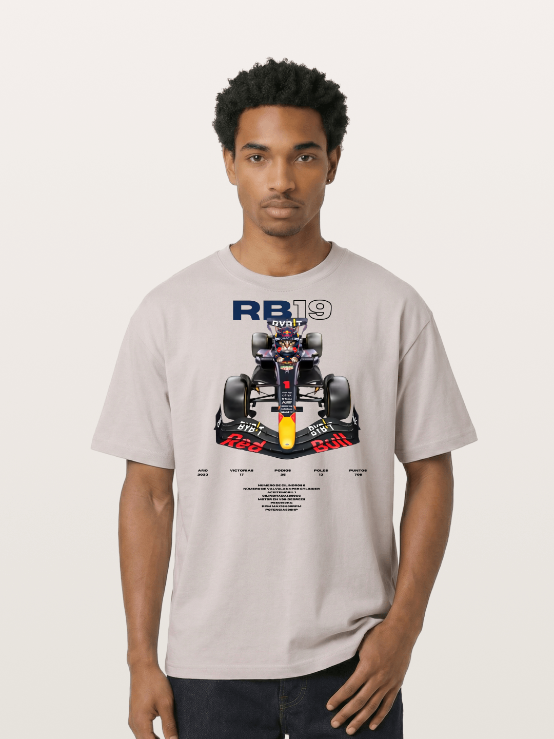 Cat Driving Red Bull F1 Cotton T-shirt