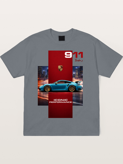 Porsche 911 Turbo S Blue Iconic Cotton T-shirt