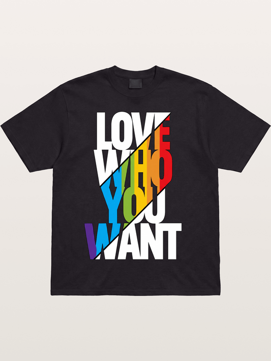 Love Who You Want Diagonal Print Cotton T-shirt