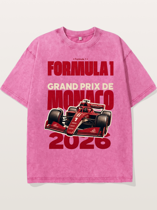 Monaco F1 2026 Red Print Washed T-shirt