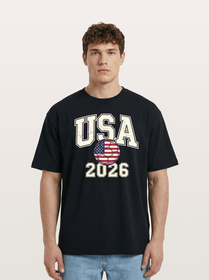 USA 2026 Cracked Letter Soccer Cotton T-shirt