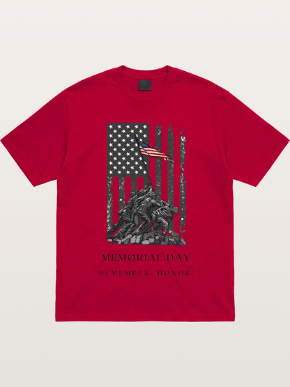 Memorial Day Flag Raising Print Gildan T-shirt