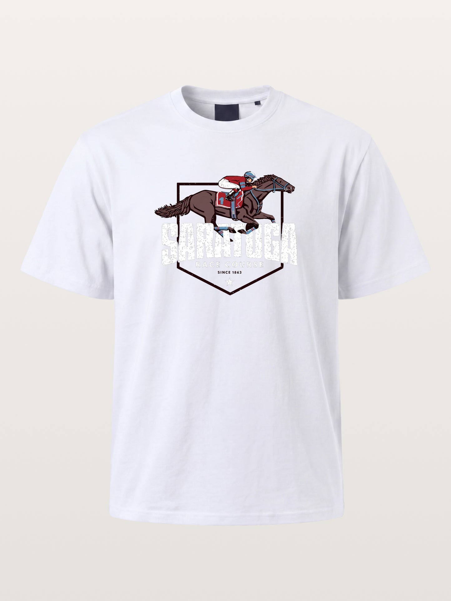 Saratoga Jockey And Horse Illustration Gildan T-shirt