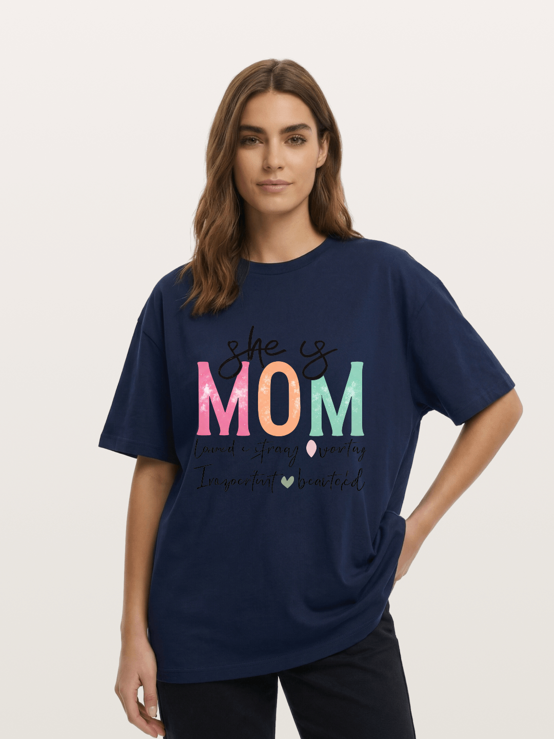 She is Mom Boho Pastel Print Cotton T-shirt