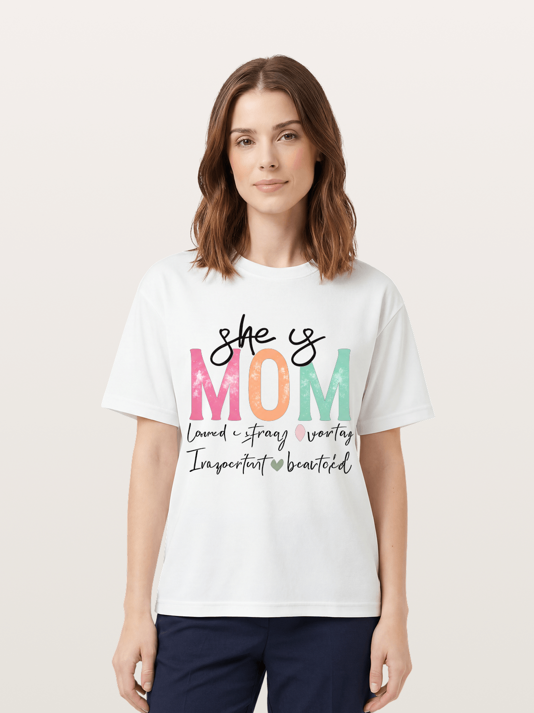 She is Mom Boho Pastel Print Cotton T-shirt