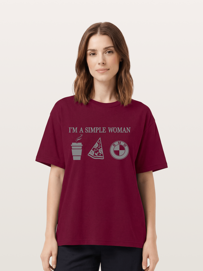Simple Woman BMW Coffee Pizza Art Gildan T-shirt