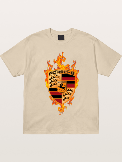 Porsche Crest Fire Flame Design Gildan T-shirt