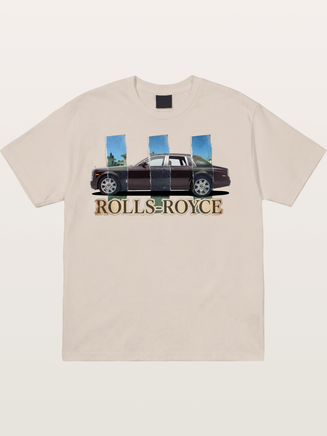 Torn Paper Rolls Royce Collage Cotton T-shirt