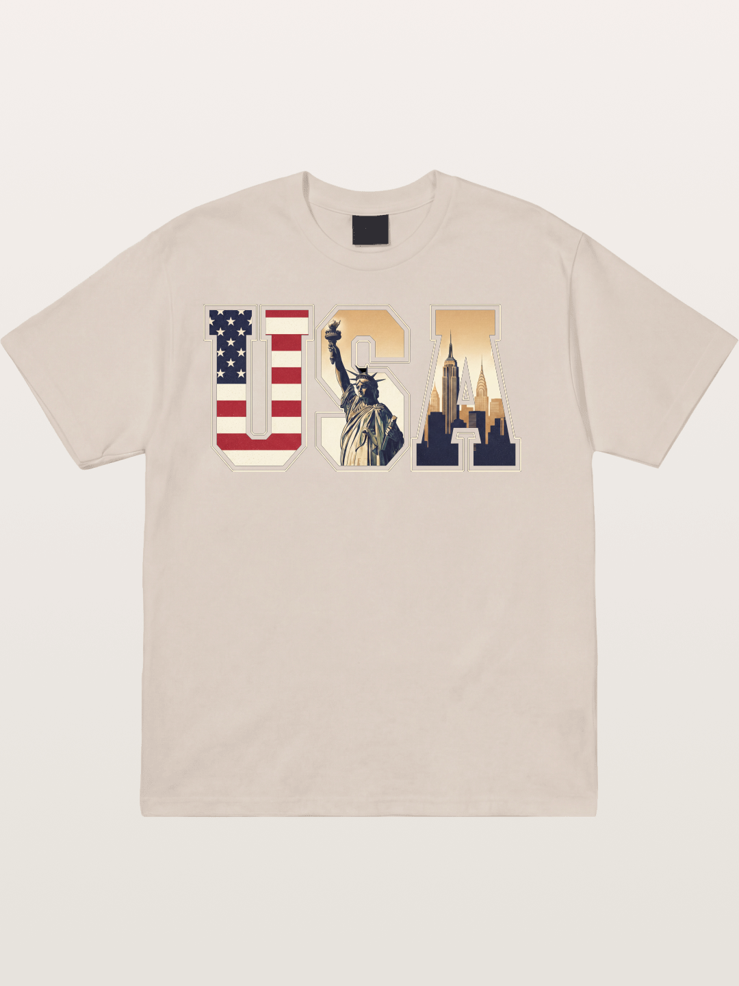 USA Letters Liberty City Skyline Cotton T-shirt
