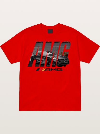 AMG Lettermark Car Print Cotton T-shirt