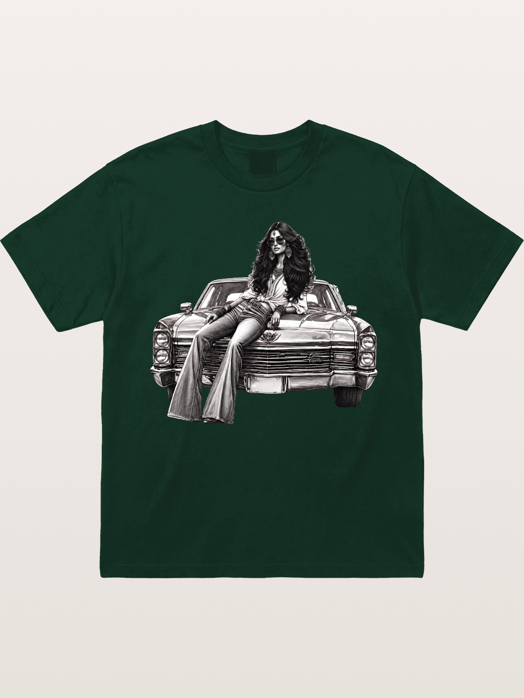 Retro Cadillac & Woman Sketch Gildan T-shirt
