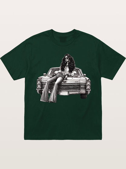 Retro Cadillac & Woman Sketch Gildan T-shirt