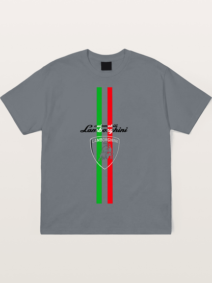 Italian Flag Lamborghini Print Cotton T-shirt