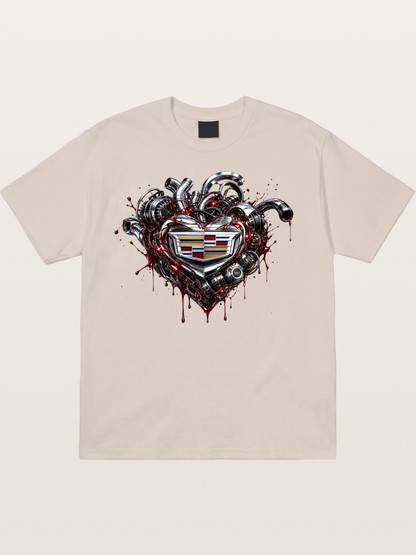 Cadillac Engine Heart Design Cotton T-shirt