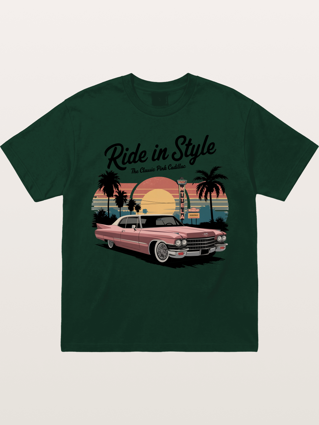 intage Pink Cadillac Retro Poster Gildan T-shirt