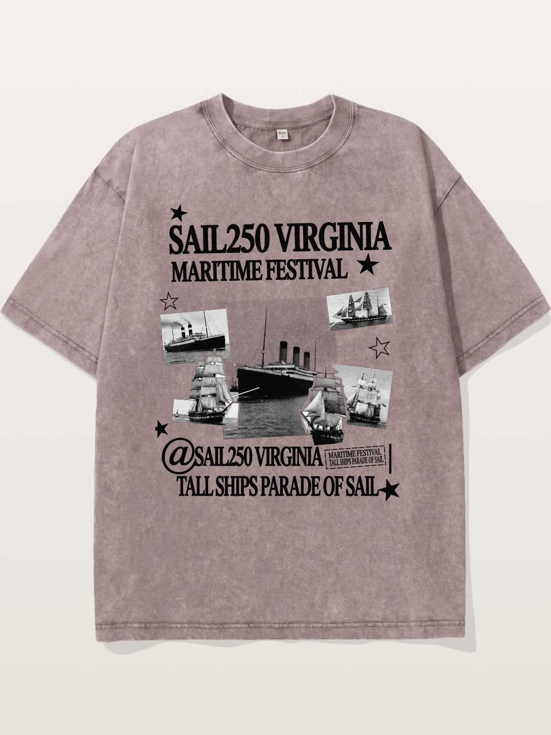 Collage Black White Sailboat Card Washed T-shirt