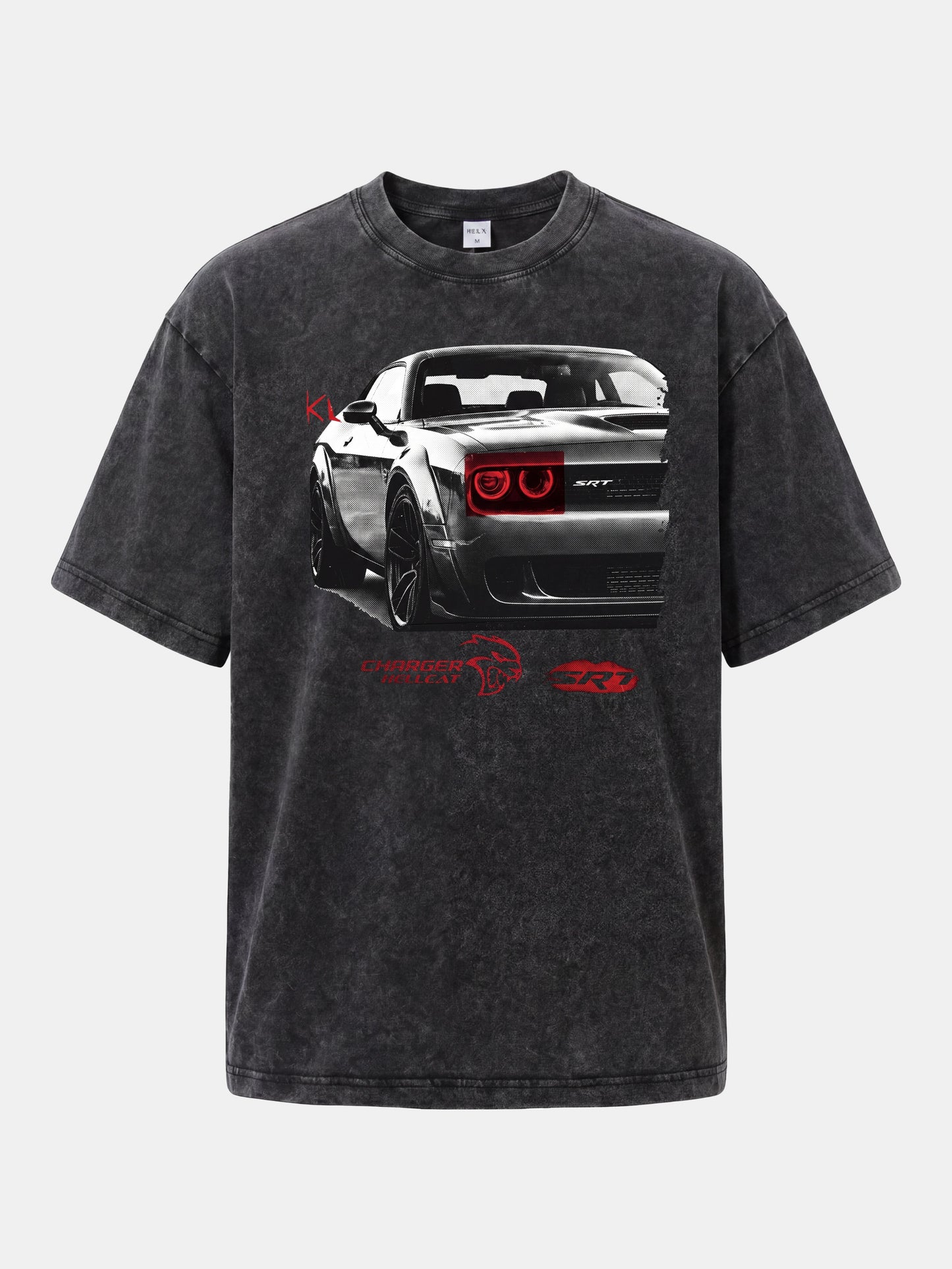 Red Taillight Hellcat Grunge Print Washed T-shirt